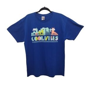 Vintage JERZEES Coll Vibes Jazz City Line Tee Shirt Royal‎ Blue Men's Large